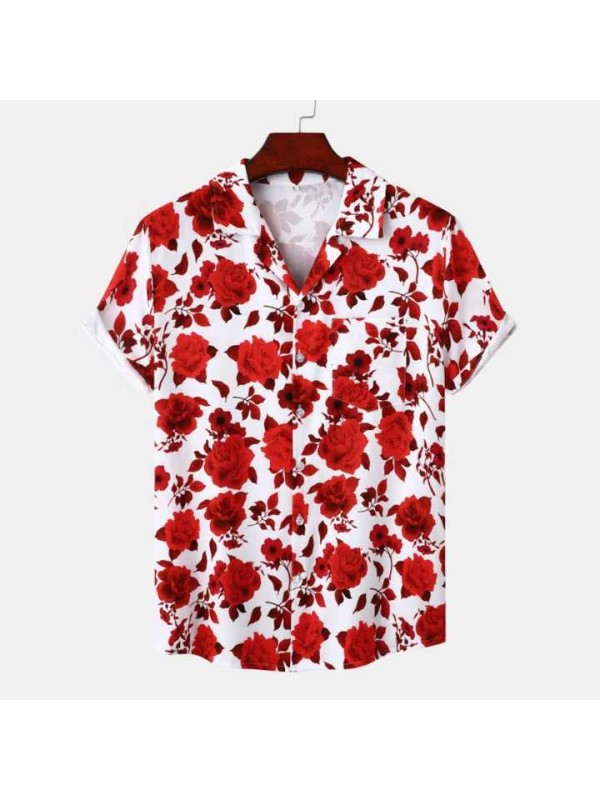 Hawaiian Shirt Casual Fashion Allover Print Shirt Floral Printed Button Shirt