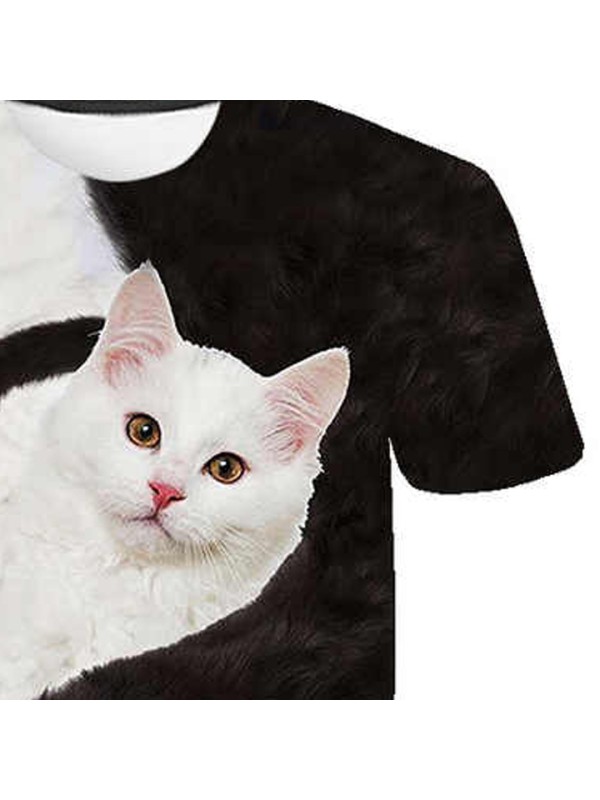 Man  Women Black White Cat 3d Printing  t Shirt   Polyester   Short Sleeve  3D Men  t  Shirts