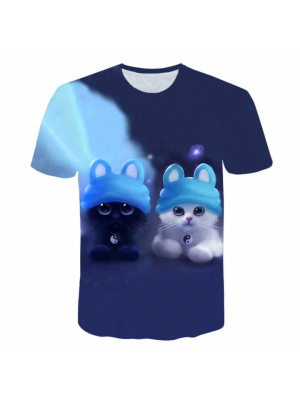 Fashion Animal Short Sleeve T-shirt 3D Cat Pattern T-Shirt