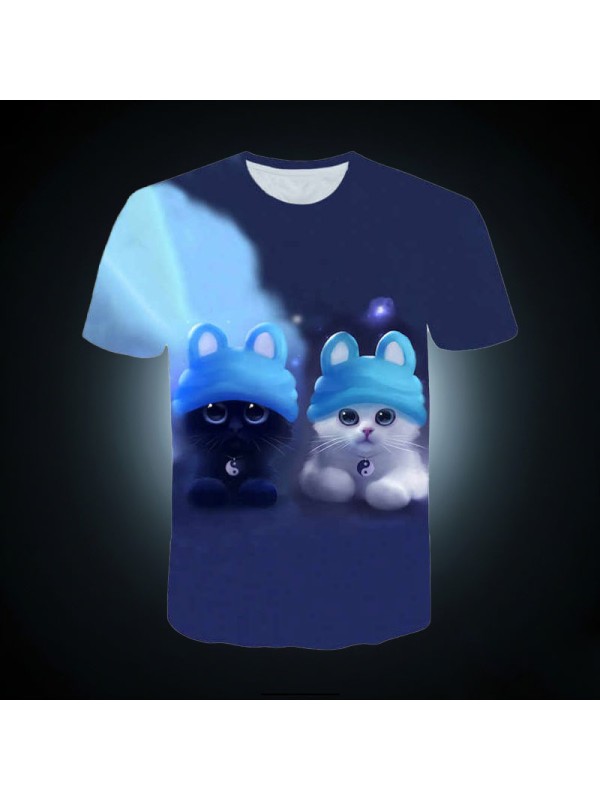 Fashion Animal Short Sleeve T-shirt 3D Cat Pattern T-Shirt