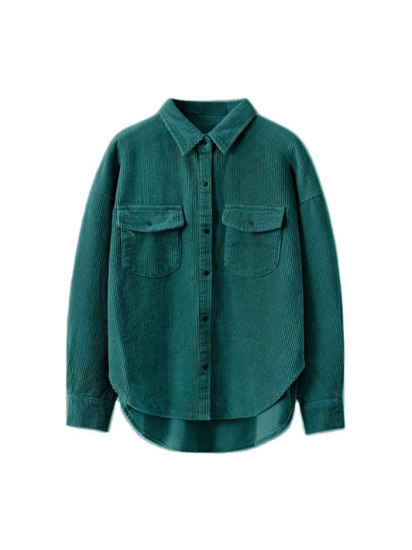 New Look Fancy 100% Cotton Plain Adult Long Sleeve Stand Collar Single Breasted Men Corduroy Shirt
