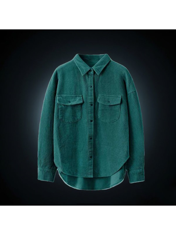 New Look Fancy 100% Cotton Plain Adult Long Sleeve Stand Collar Single Breasted Men Corduroy Shirt
