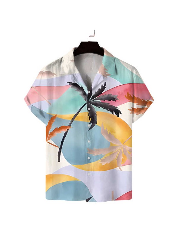 Full Printed Collar Hawaiian Beach Vacation Collared Shirt