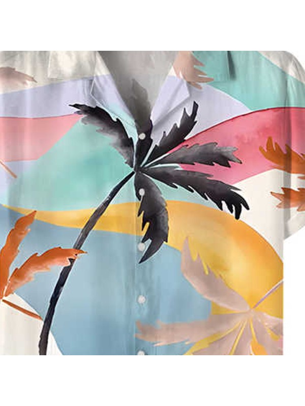 Full Printed Collar Hawaiian Beach Vacation Collared Shirt
