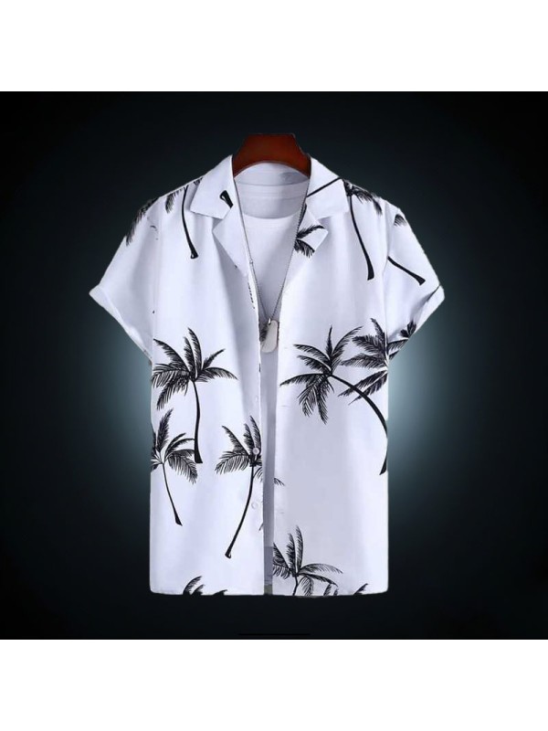 New Summer Casual Men's Shirt Short Sleeve Lapel Striped Printed Men's Shirt