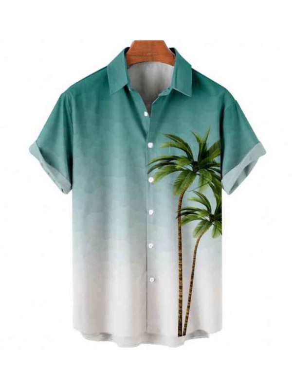 Tree Printing Men's Summer Hawaii Beach Surfing Short Sleeve Hawaiian Shirt