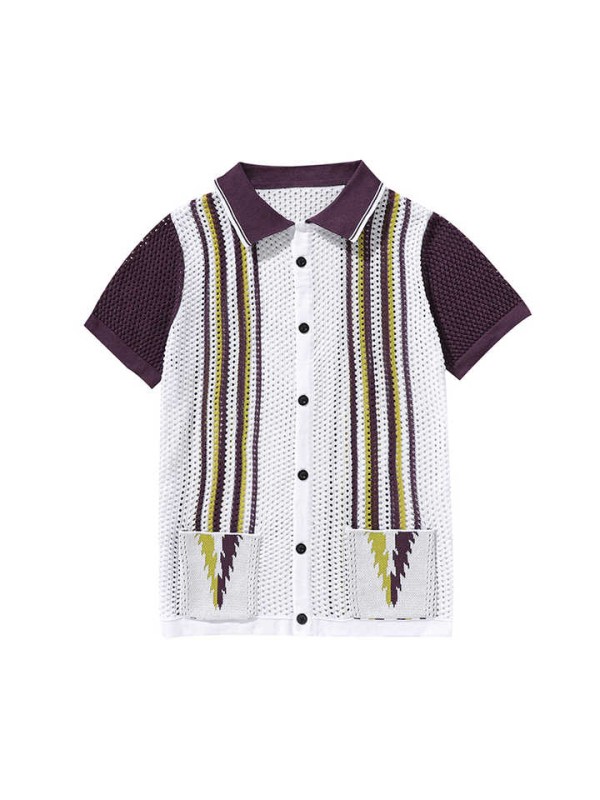 Man Knit T-shirt Short Sleeve Cool and Breathable Man Clothes Turn-down Collar Sweater