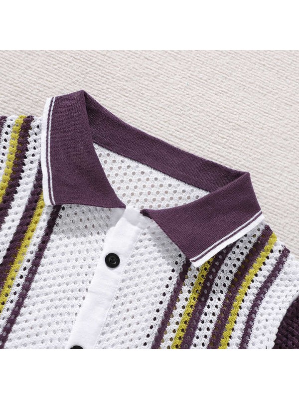 Man Knit T-shirt Short Sleeve Cool and Breathable Man Clothes Turn-down Collar Sweater