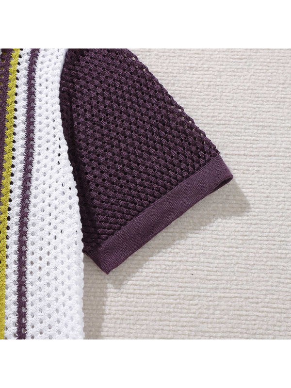 Man Knit T-shirt Short Sleeve Cool and Breathable Man Clothes Turn-down Collar Sweater
