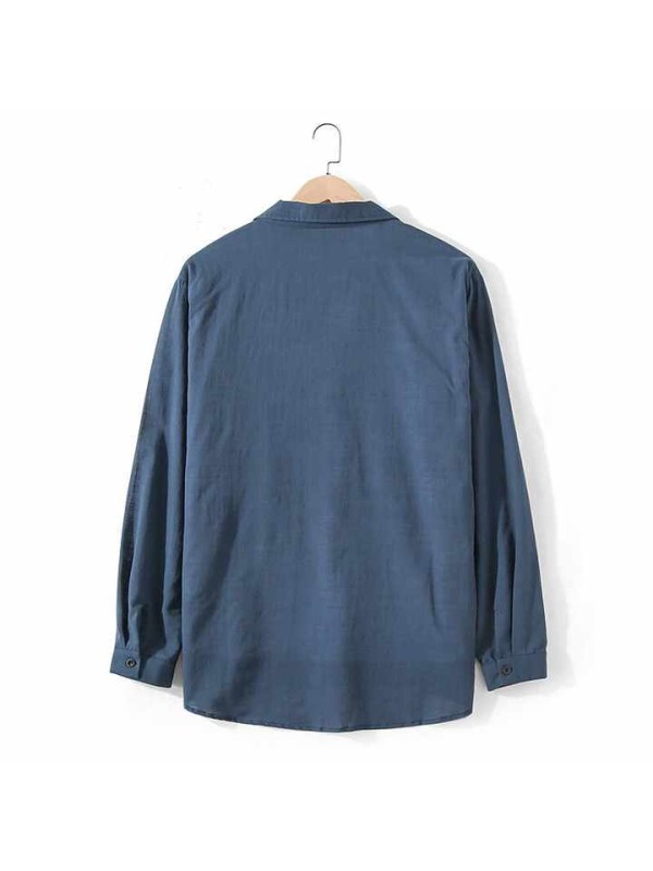 Men's Shirt Color Block Button-Down Long Sleeve Casual Tops 100% Cotton