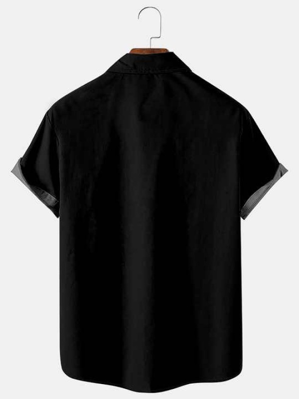 Mens Music Print Casual Short Sleeve Shirt Hawaiian Top