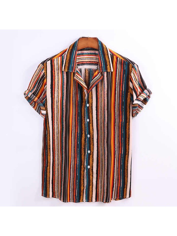 Vintage Quality Stripe Summer Short Sleeve Multicolor Mens Resort Shirt Resort Hawaii Shirt