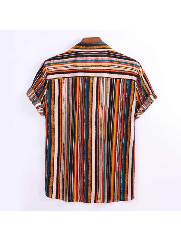 Vintage Quality Stripe Summer Short Sleeve Multicolor Mens Resort Shirt Resort Hawaii Shirt