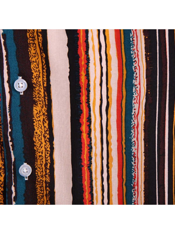 Vintage Quality Stripe Summer Short Sleeve Multicolor Mens Resort Shirt Resort Hawaii Shirt