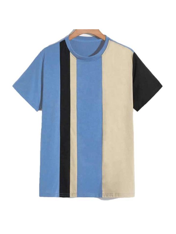 High Quality 100% Cotton Stripe Crew Neck Tshirt Casual