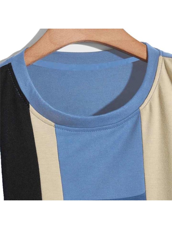 High Quality 100% Cotton Stripe Crew Neck Tshirt Casual