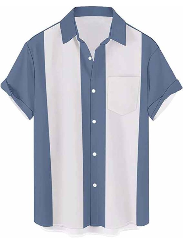 Men'S Vintage Bowling Shirt Vintage Button-Up Shirt Patchwork Color Sports Shirt