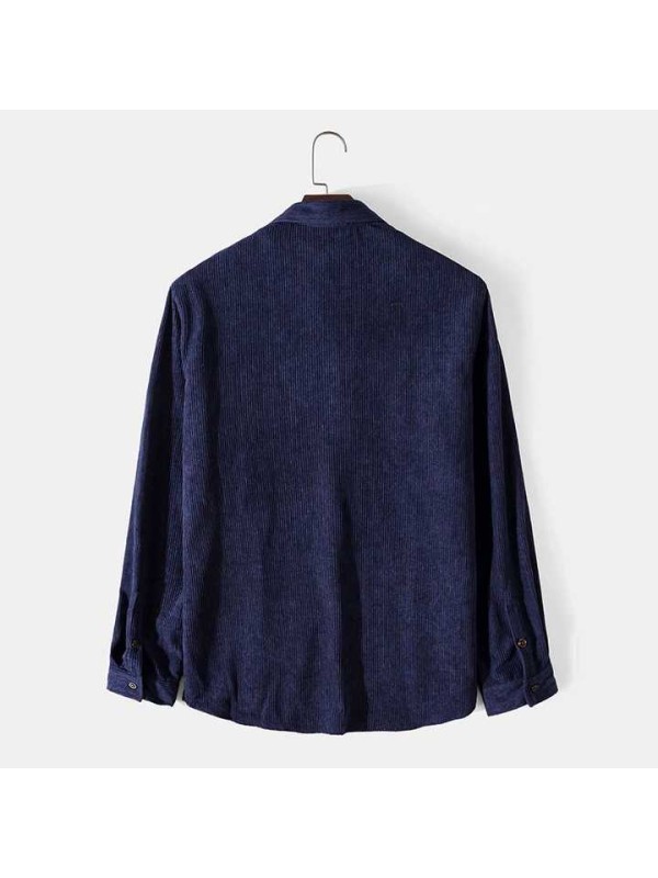 Men's Corduroy Patchwork Shirt Casual Lapel Long Sleeve Shirt  Men's Clothing