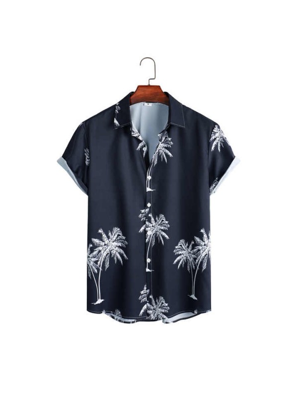 Summer Short-sleeved Stretch Print Casual Men's Shirt