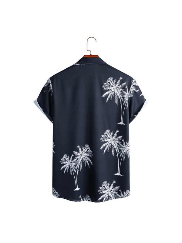 Summer Short-sleeved Stretch Print Casual Men's Shirt