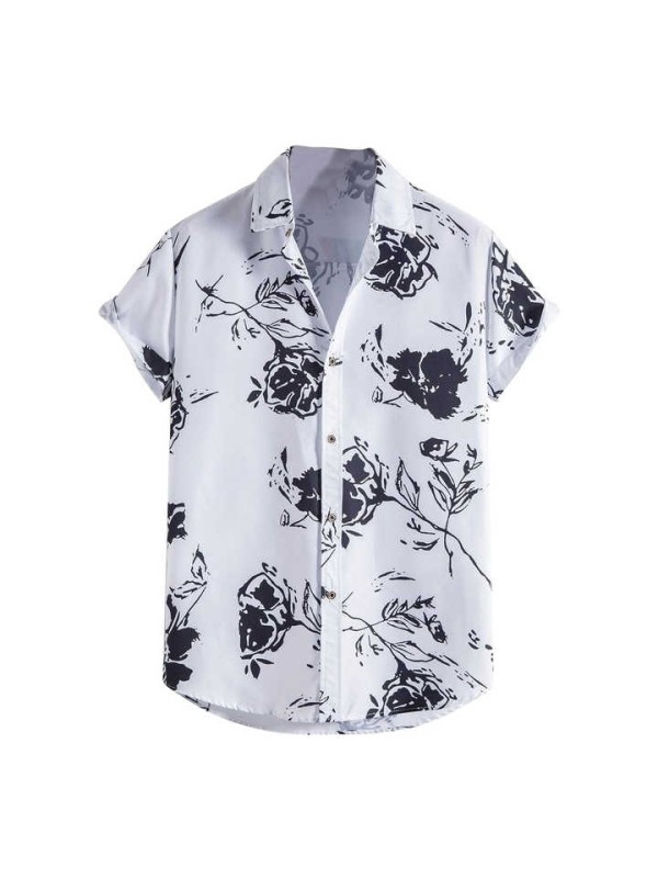 Summer Chemise Resort Mens Floral Print Polyester Short Sleeve Hawaiian Beach Casual Shirts Men