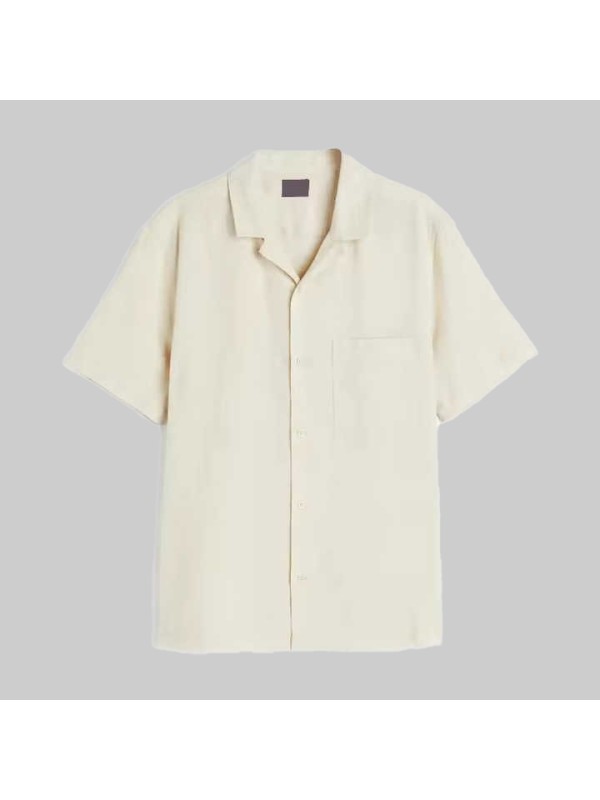 High Quality Plain Pure Linen Shirts for Men Turn Down Neck Short Sleeve Linen or Cotton Shirts