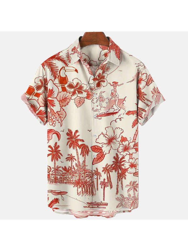 Summer Mens Floral Chinese Style Shirt Fashion Short Sleeve Hawaiian Shirts