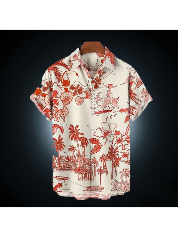 Summer Mens Floral Chinese Style Shirt Fashion Short Sleeve Hawaiian Shirts