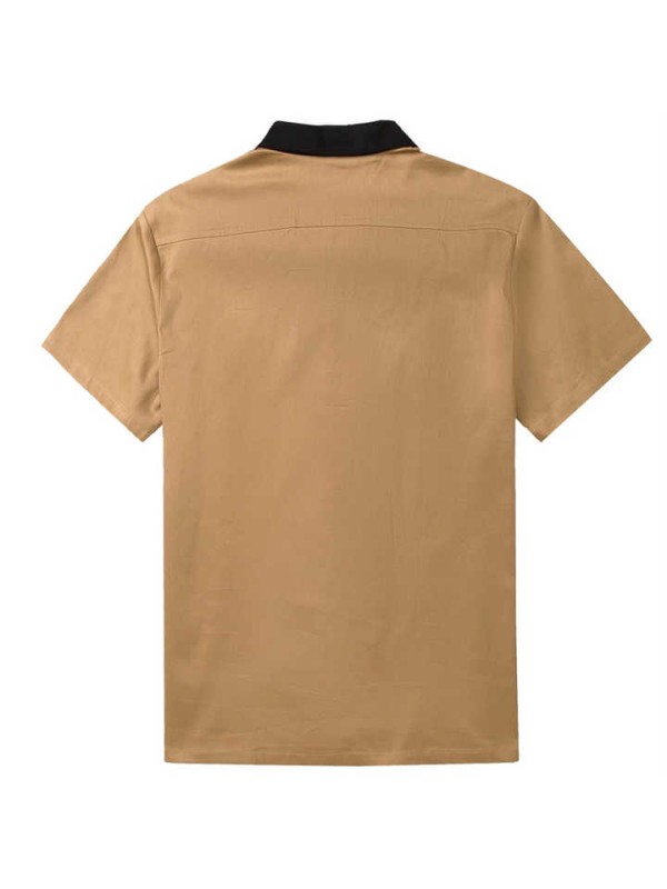 Mens Bowling Contrast Color Shirt Vintage Short Sleeve  Mens Hip Hop Shirt