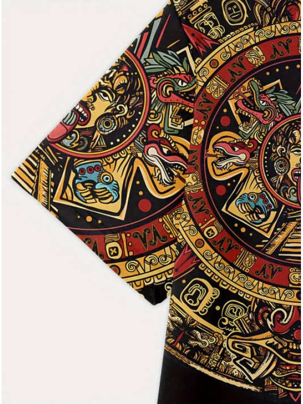 Men's Novelty Ethnic Print T-Shirt - Casual Short Sleeve