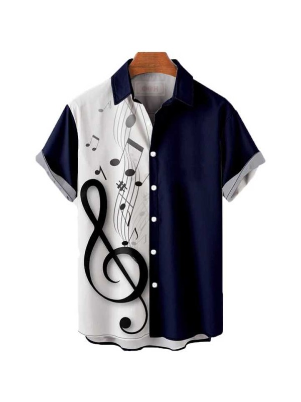 Men's Short Sleeve Musical Pattern Hawaiian Shirts Thin Casual Fashion Print Men's Shirt Tops
