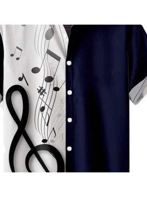 Men's Short Sleeve Musical Pattern Hawaiian Shirts Thin Casual Fashion Print Men's Shirt Tops