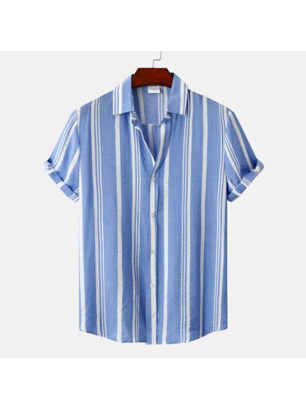 Summer Color Matching Lapel Outdoor Casual Stripe Oversized