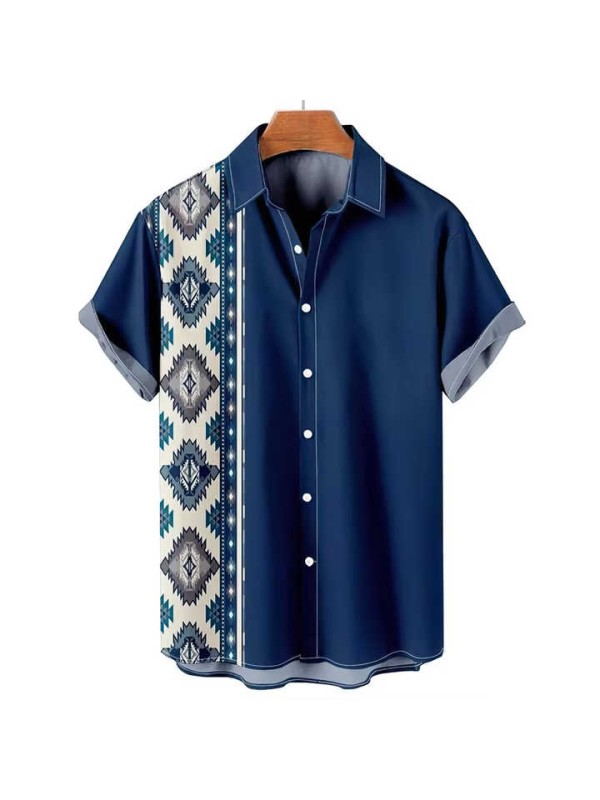 Men's Summer Ethnic Street Style Short Sleeved Shirt Button Knit Clothing Men's Shirts