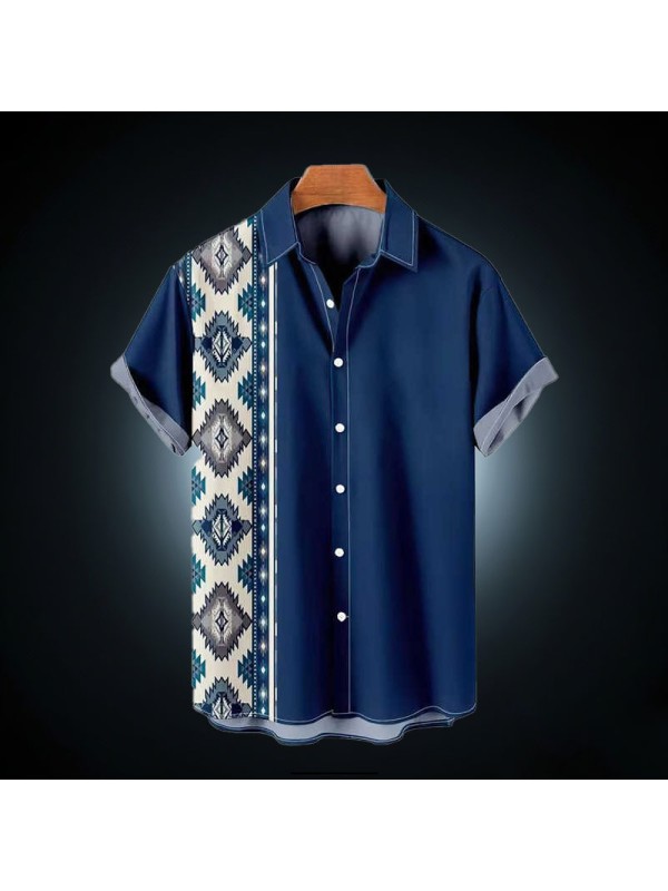 Men's Summer Ethnic Street Style Short Sleeved Shirt Button Knit Clothing Men's Shirts