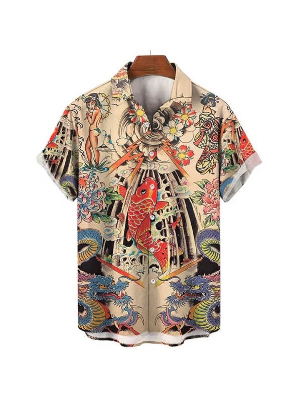 Summer Humanistic Theme Oversized Short Sleeved Hawaiian Men's Shirt Casual Clothing