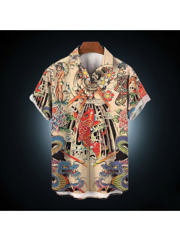 Summer Humanistic Theme Oversized Short Sleeved Hawaiian Men's Shirt Casual Clothing