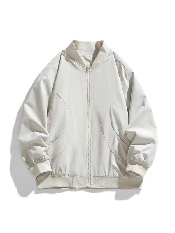 Autumn Solid Zipper up V-neck Light Weight Vintage Bomber Men Jackets
