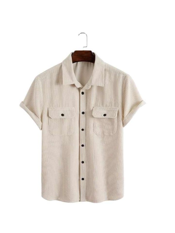 New Arrival Mens Shirts Corduroy Flap Pocket Button Front Mens Shirts Casual