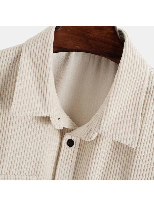 New Arrival Mens Shirts Corduroy Flap Pocket Button Front Mens Shirts Casual