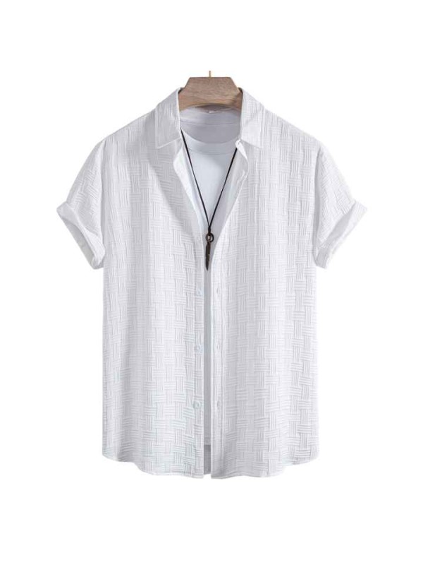 Men's Jacquard Short Sleeve Shirt Casual Vacation Style Youth Fashion Urban Shirt