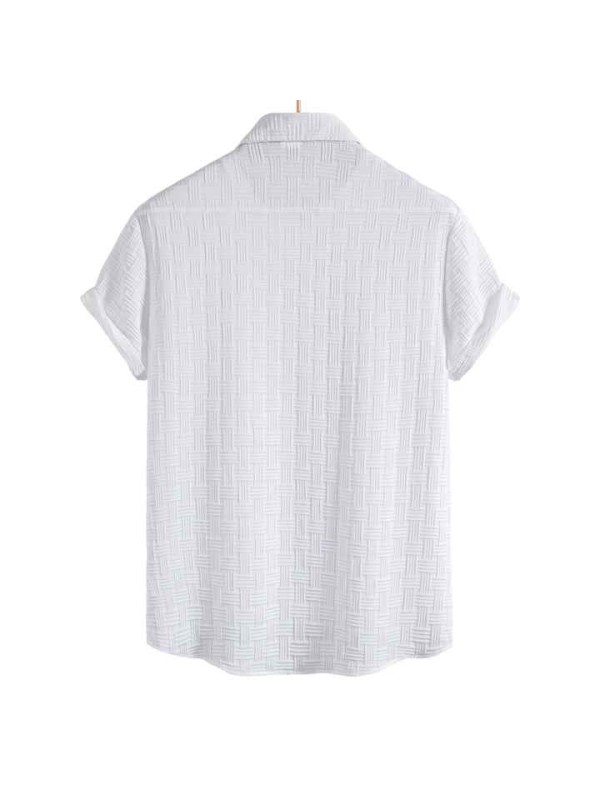 Men's Jacquard Short Sleeve Shirt Casual Vacation Style Youth Fashion Urban Shirt