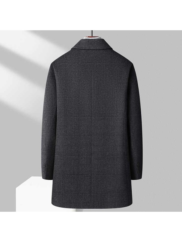 Autumn Winter Men's Single Breasted Cashmere Woolen Windbreaker