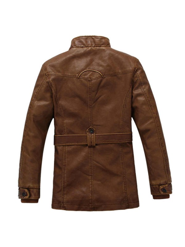 Men's Jacket Retro Style Winter Leather Washed Fleece Lining