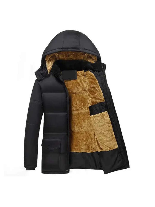 Outdoor Coat with Zipper and Hood Plain Dyed Uniform Clothes