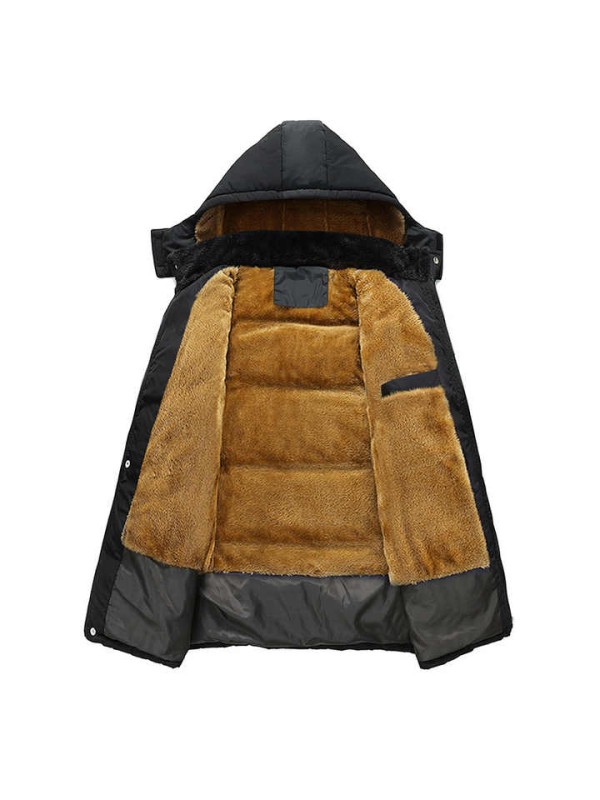 Outdoor Coat with Zipper and Hood Plain Dyed Uniform Clothes