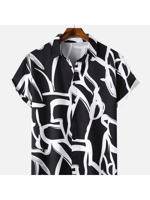 Men's Graphic Print Short Sleeve Lapel Neck Button Front Shirts