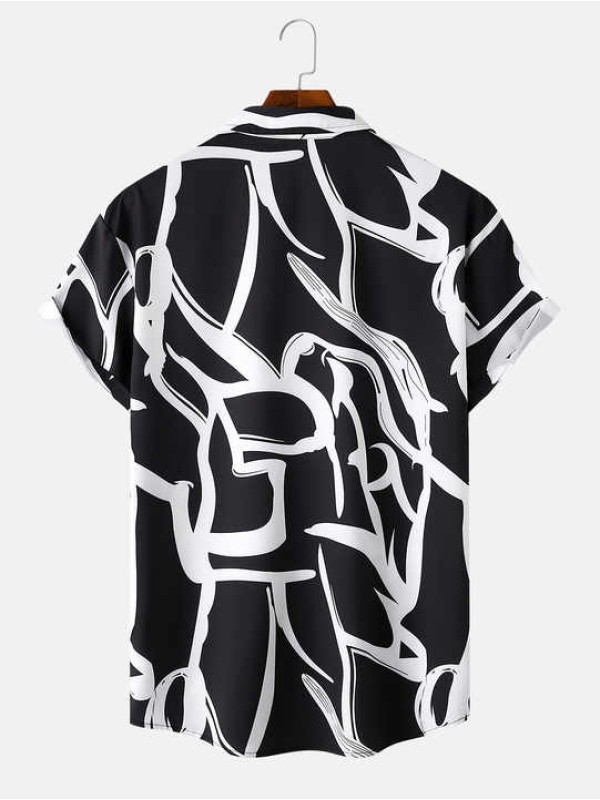 Men's Graphic Print Short Sleeve Lapel Neck Button Front Shirts