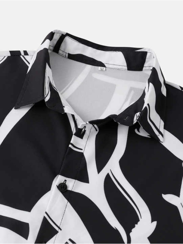 Men's Graphic Print Short Sleeve Lapel Neck Button Front Shirts